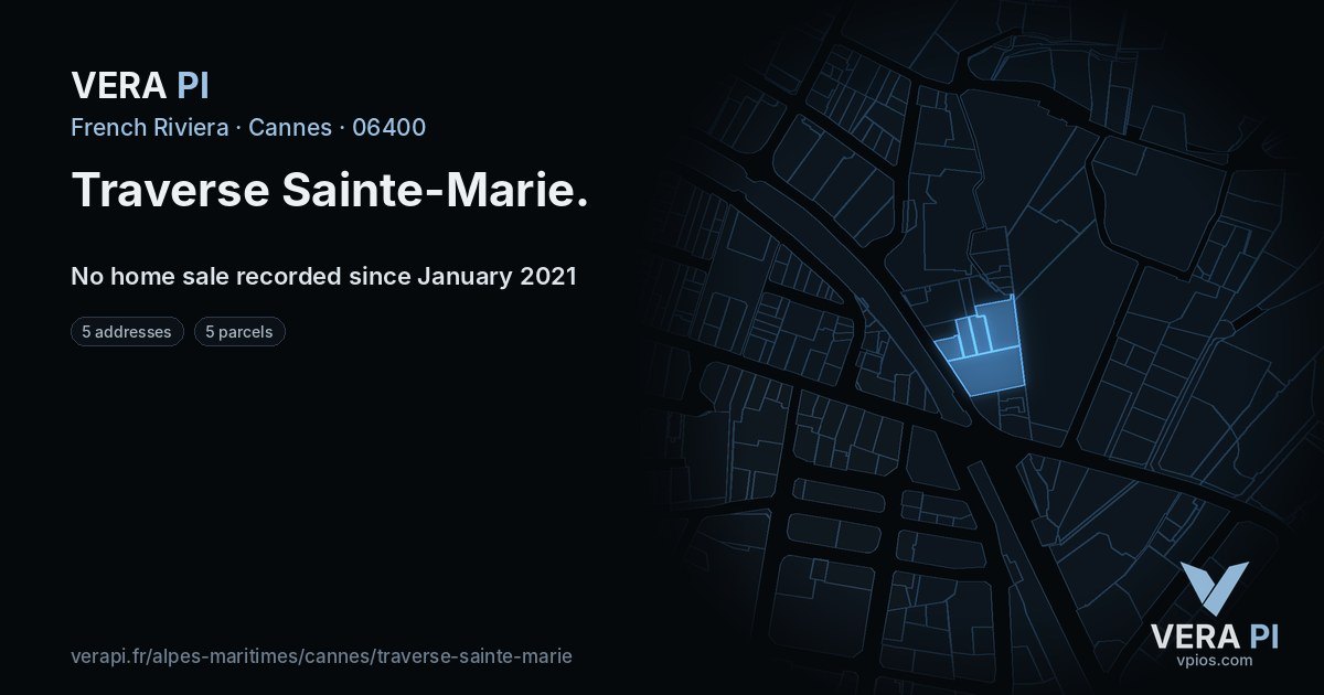Traverse Sainte-Marie, Cannes at night – every parcel coloured by the prices around it, the street's own parcels lit