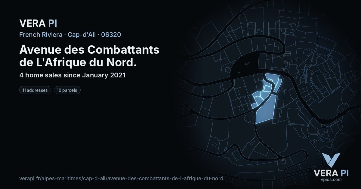 Avenue des Combattants de L'Afrique du Nord, Cap-d'Ail at night – every parcel coloured by the prices around it, the street's own parcels lit
