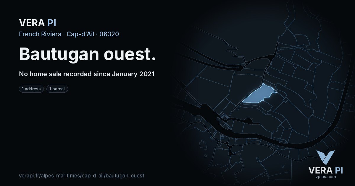 Bautugan ouest, Cap-d'Ail at night – every parcel coloured by the prices around it, the street's own parcels lit