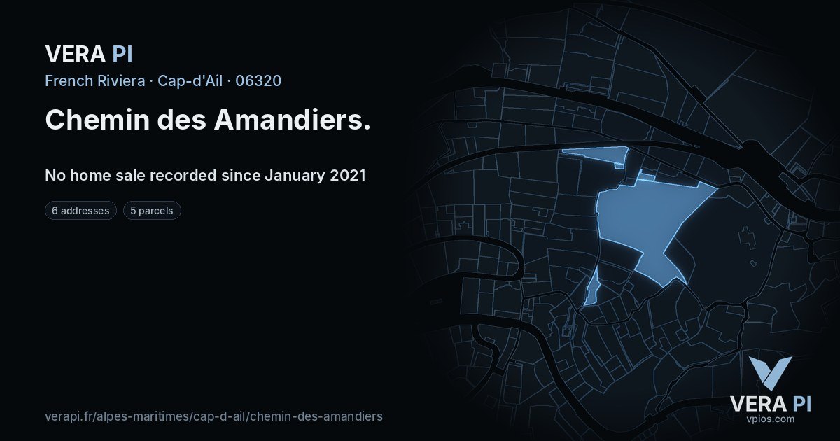 Chemin des Amandiers, Cap-d'Ail at night – every parcel coloured by the prices around it, the street's own parcels lit