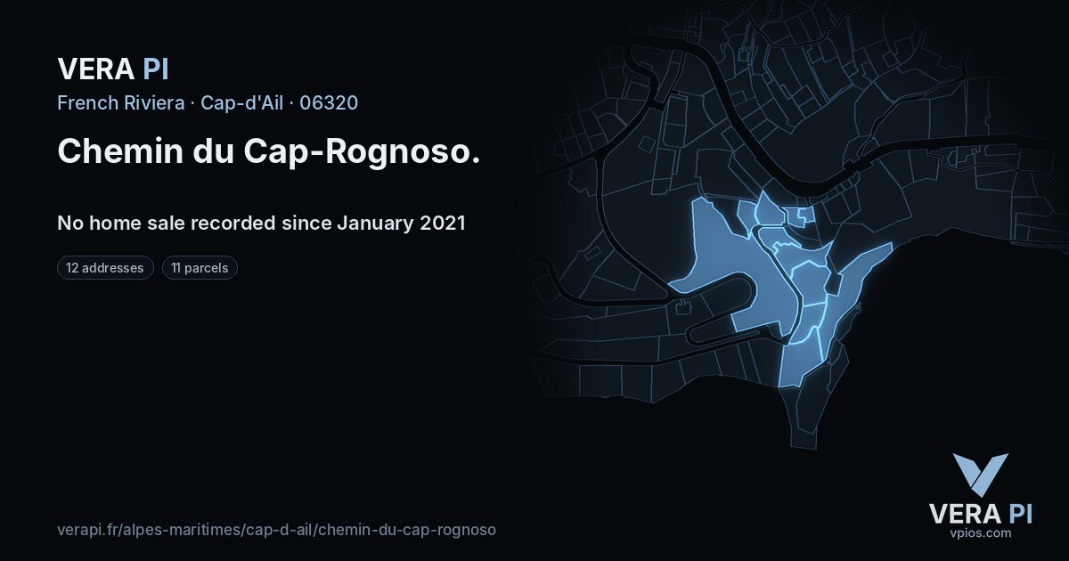 Chemin du Cap-Rognoso, Cap-d'Ail at night – every parcel coloured by the prices around it, the street's own parcels lit