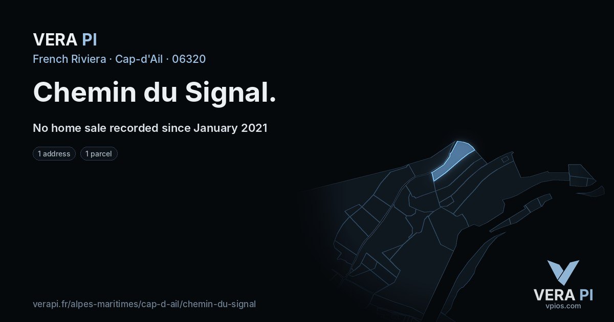 Chemin du Signal, Cap-d'Ail at night – every parcel coloured by the prices around it, the street's own parcels lit