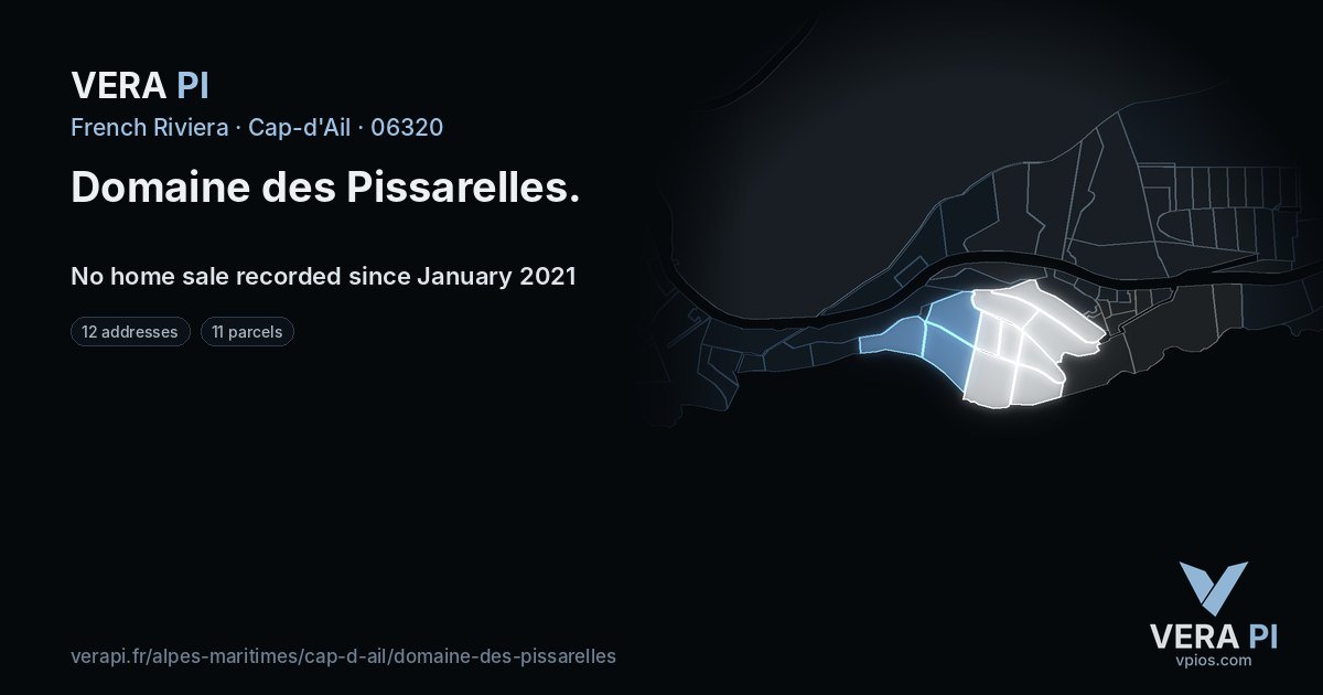 Domaine des Pissarelles, Cap-d'Ail at night – every parcel coloured by the prices around it, the street's own parcels lit