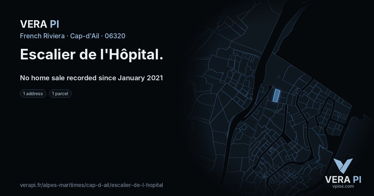 Escalier de l'Hôpital, Cap-d'Ail at night – every parcel coloured by the prices around it, the street's own parcels lit