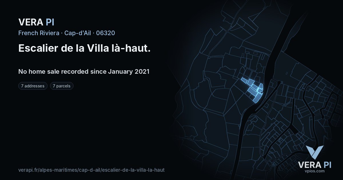 Escalier de la Villa là-haut, Cap-d'Ail at night – every parcel coloured by the prices around it, the street's own parcels lit