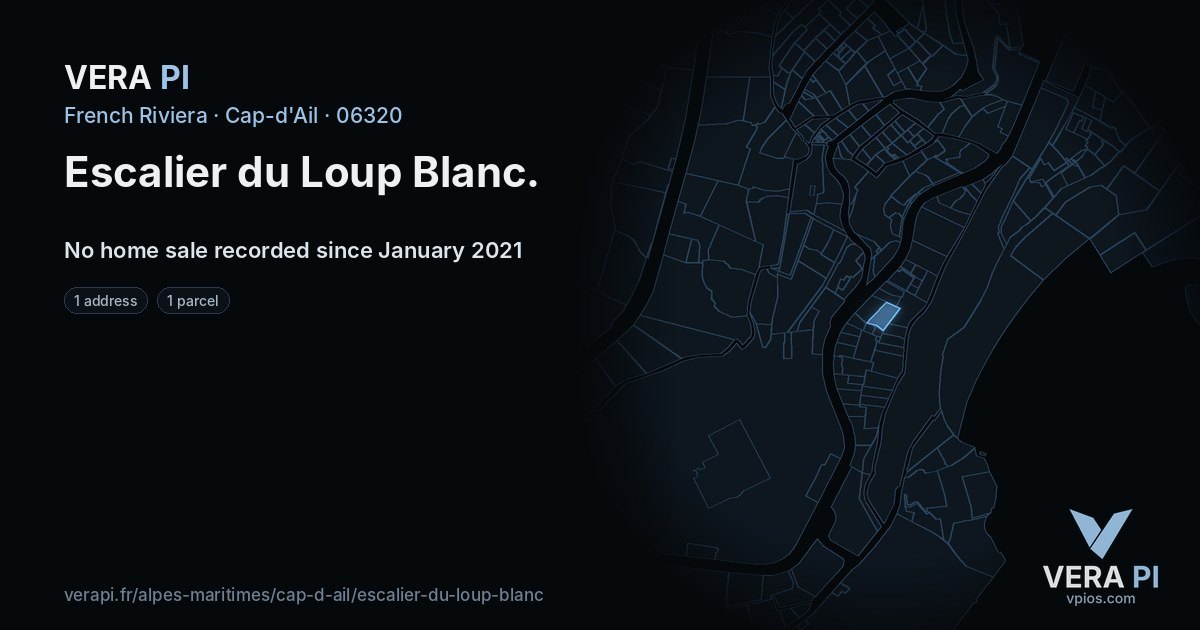 Escalier du Loup Blanc, Cap-d'Ail at night – every parcel coloured by the prices around it, the street's own parcels lit