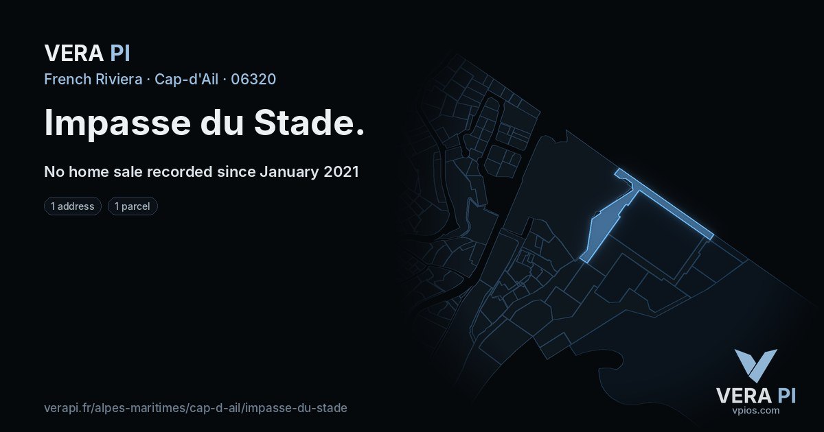 Impasse du Stade, Cap-d'Ail at night – every parcel coloured by the prices around it, the street's own parcels lit