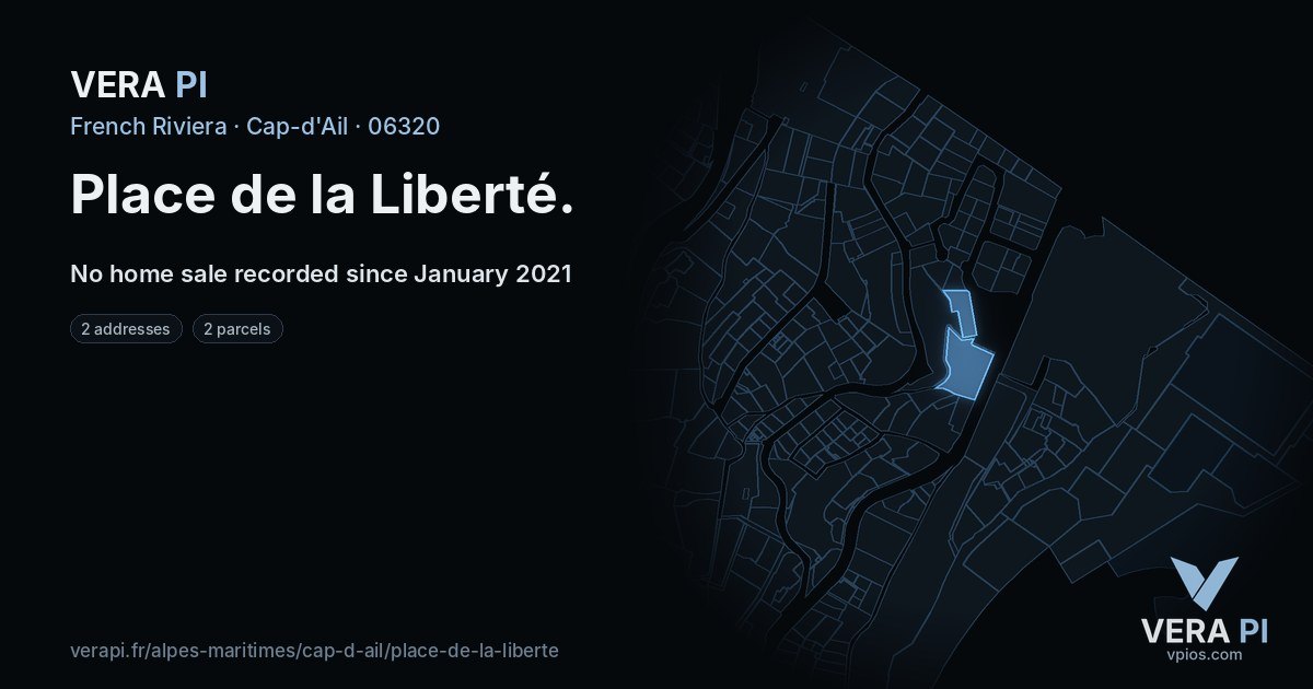 Place de la Liberté, Cap-d'Ail at night – every parcel coloured by the prices around it, the street's own parcels lit