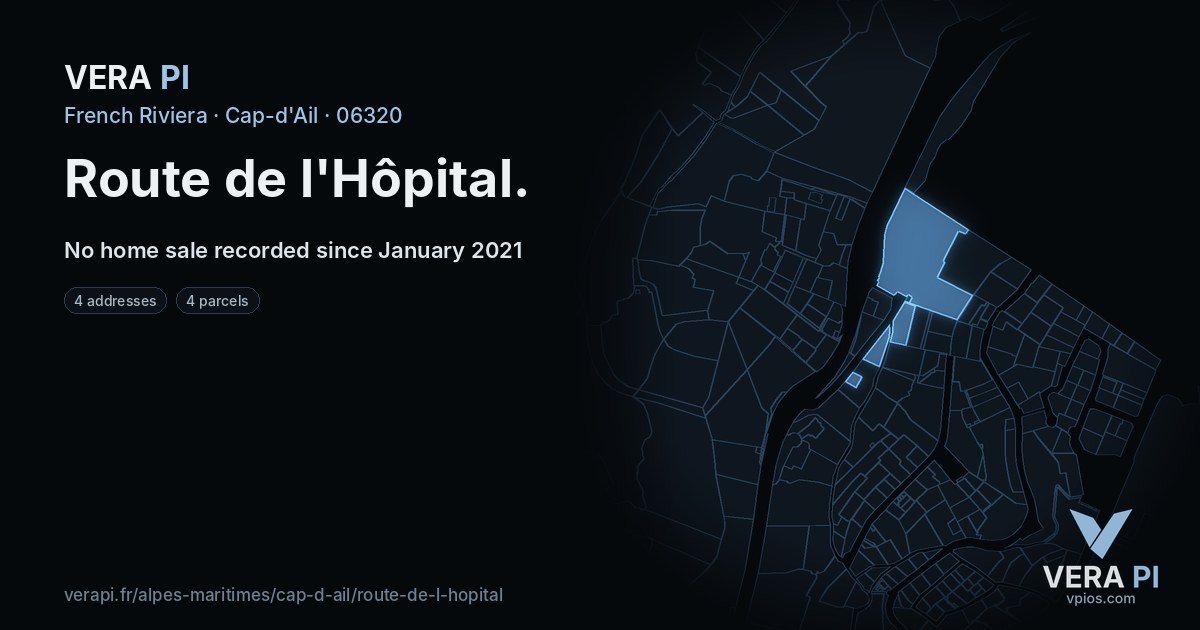Route de l'Hôpital, Cap-d'Ail at night – every parcel coloured by the prices around it, the street's own parcels lit