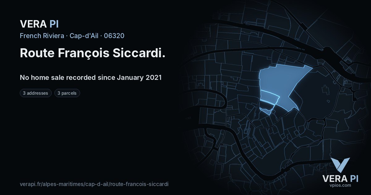 Route François Siccardi, Cap-d'Ail at night – every parcel coloured by the prices around it, the street's own parcels lit
