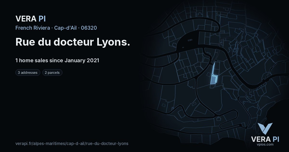 Rue du docteur Lyons, Cap-d'Ail at night – every parcel coloured by the prices around it, the street's own parcels lit