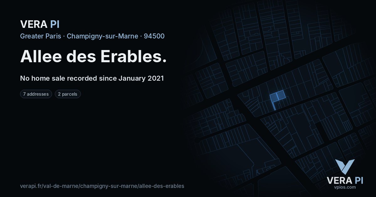 Allee des Erables, Champigny-sur-Marne at night – every parcel coloured by the prices around it, the street's own parcels lit