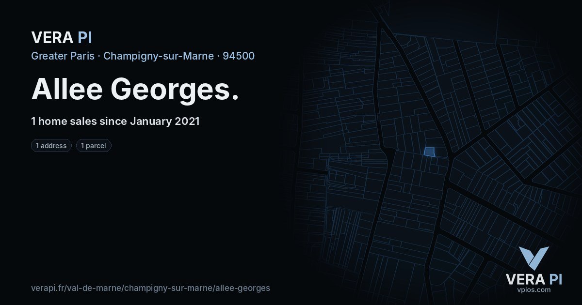 Allee Georges, Champigny-sur-Marne at night – every parcel coloured by the prices around it, the street's own parcels lit