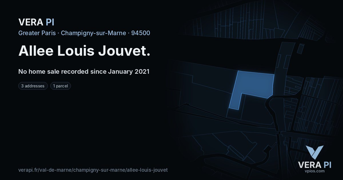Allee Louis Jouvet, Champigny-sur-Marne at night – every parcel coloured by the prices around it, the street's own parcels lit