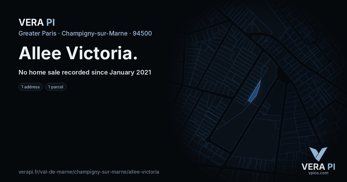 Allee Victoria, Champigny-sur-Marne at night – every parcel coloured by the prices around it, the street's own parcels lit