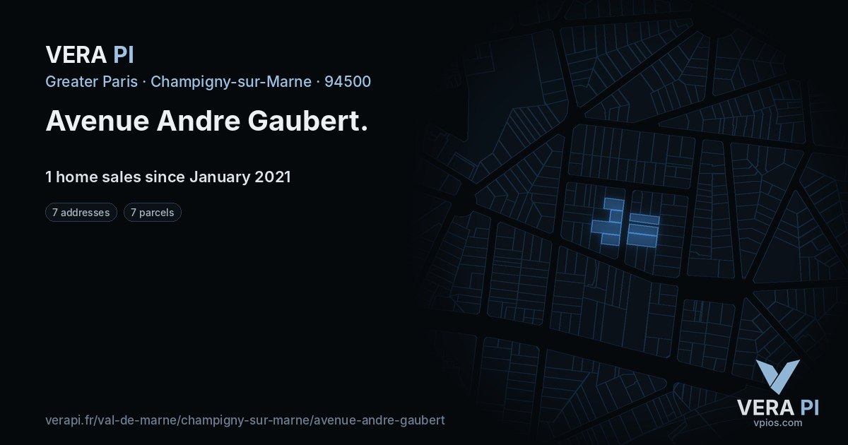 Avenue Andre Gaubert, Champigny-sur-Marne at night – every parcel coloured by the prices around it, the street's own parcels lit