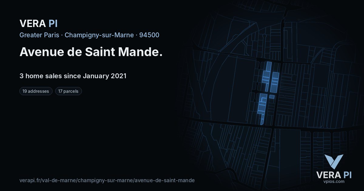 Avenue de Saint Mande, Champigny-sur-Marne at night – every parcel coloured by the prices around it, the street's own parcels lit