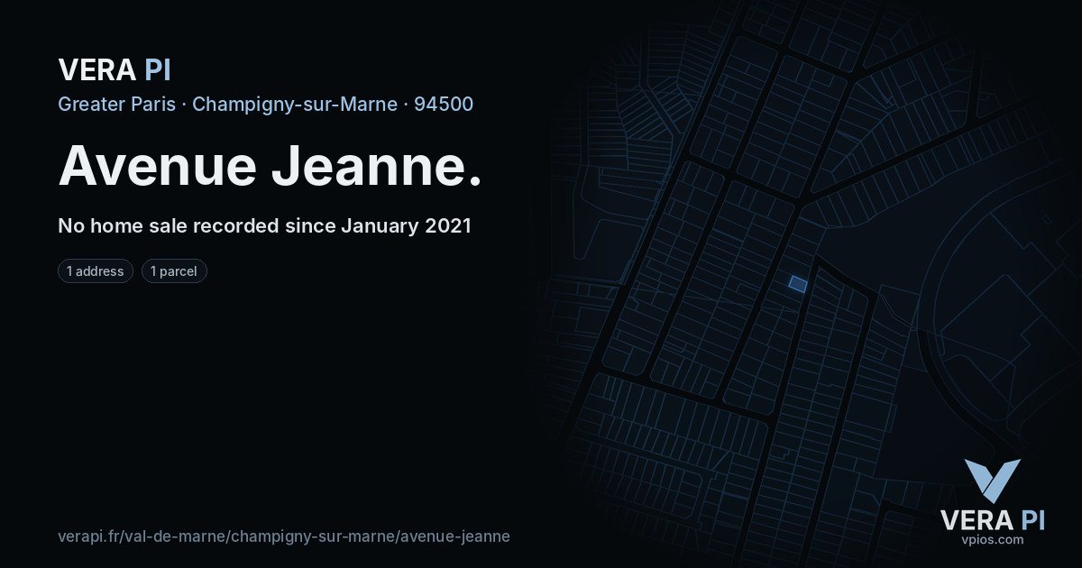 Avenue Jeanne, Champigny-sur-Marne at night – every parcel coloured by the prices around it, the street's own parcels lit