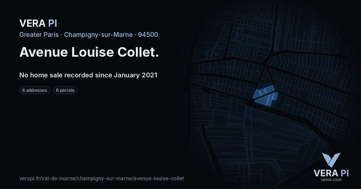 Avenue Louise Collet, Champigny-sur-Marne at night – every parcel coloured by the prices around it, the street's own parcels lit