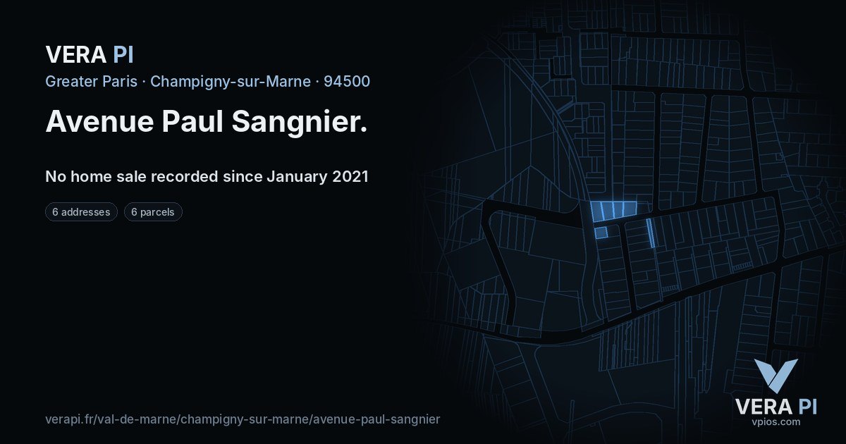 Avenue Paul Sangnier, Champigny-sur-Marne at night – every parcel coloured by the prices around it, the street's own parcels lit