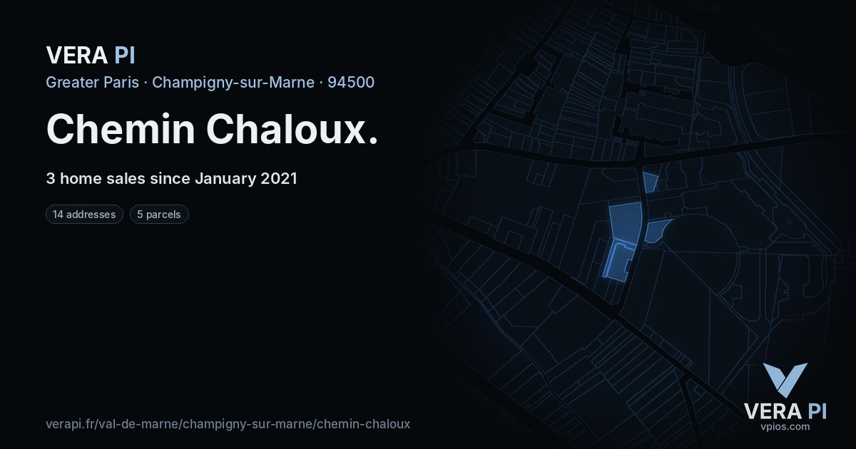 Chemin Chaloux, Champigny-sur-Marne at night – every parcel coloured by the prices around it, the street's own parcels lit