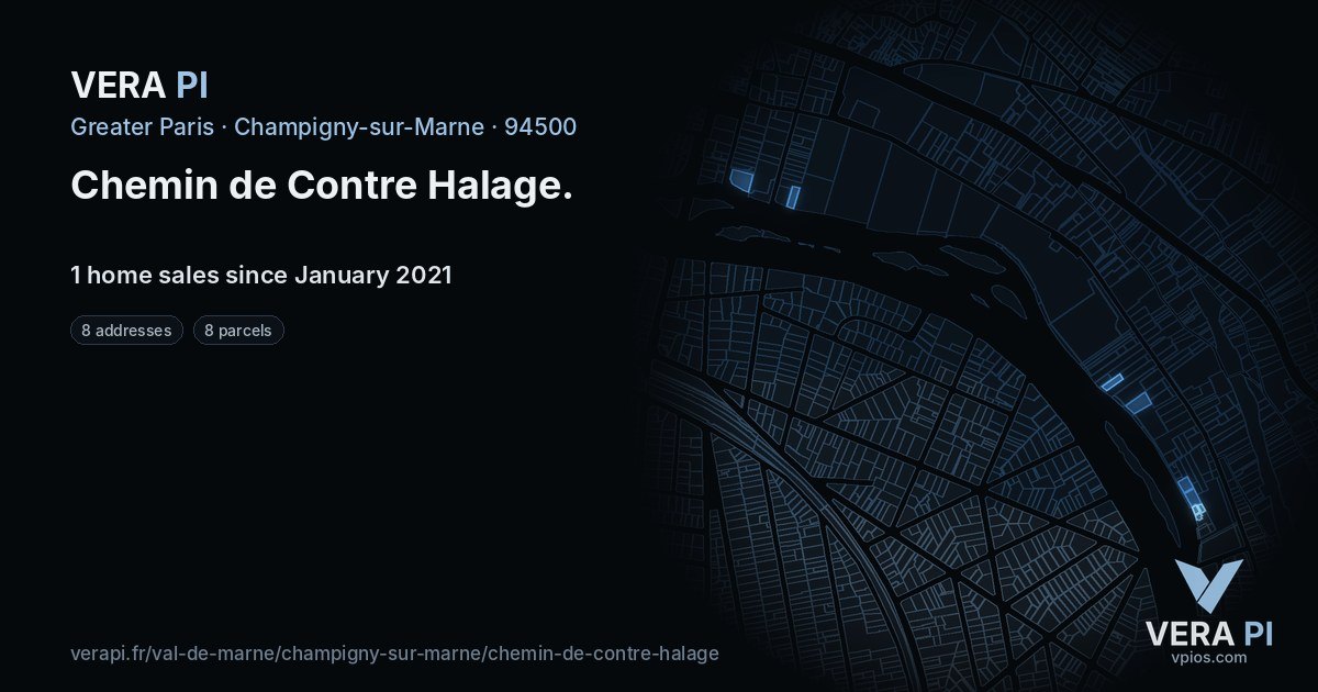 Chemin de Contre Halage, Champigny-sur-Marne at night – every parcel coloured by the prices around it, the street's own parcels lit