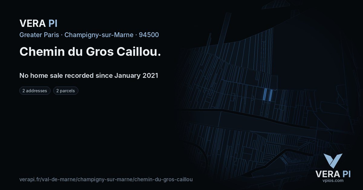 Chemin du Gros Caillou, Champigny-sur-Marne at night – every parcel coloured by the prices around it, the street's own parcels lit