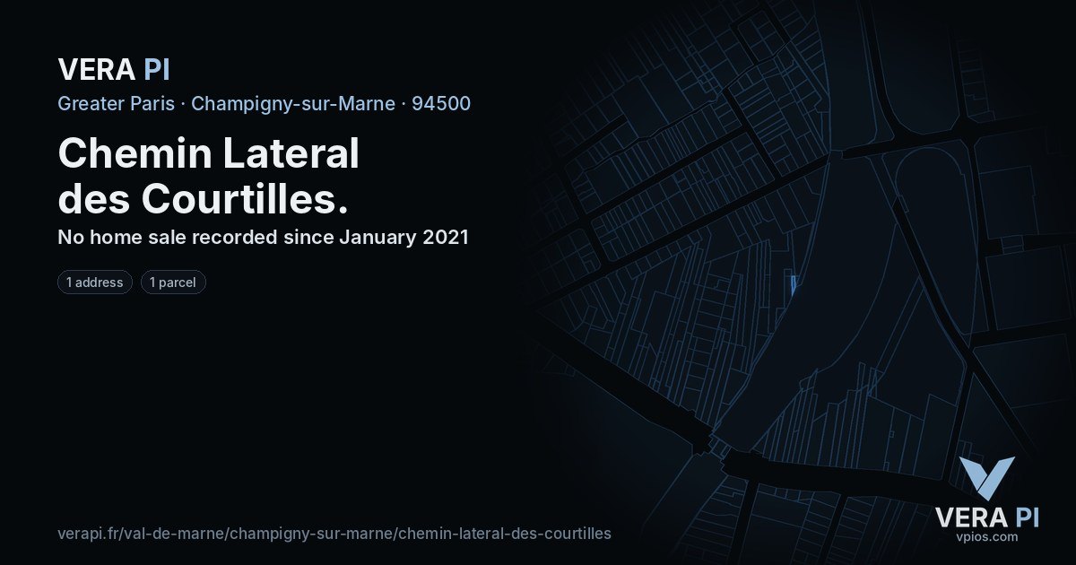 Chemin Lateral des Courtilles, Champigny-sur-Marne at night – every parcel coloured by the prices around it, the street's own parcels lit