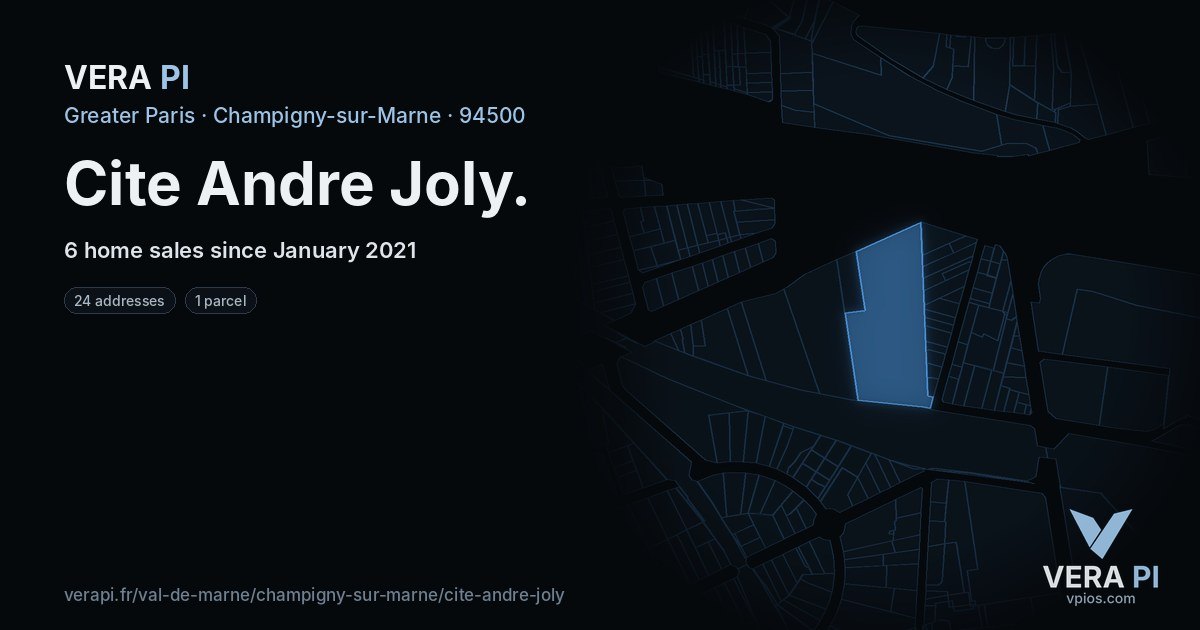 Cite Andre Joly, Champigny-sur-Marne at night – every parcel coloured by the prices around it, the street's own parcels lit