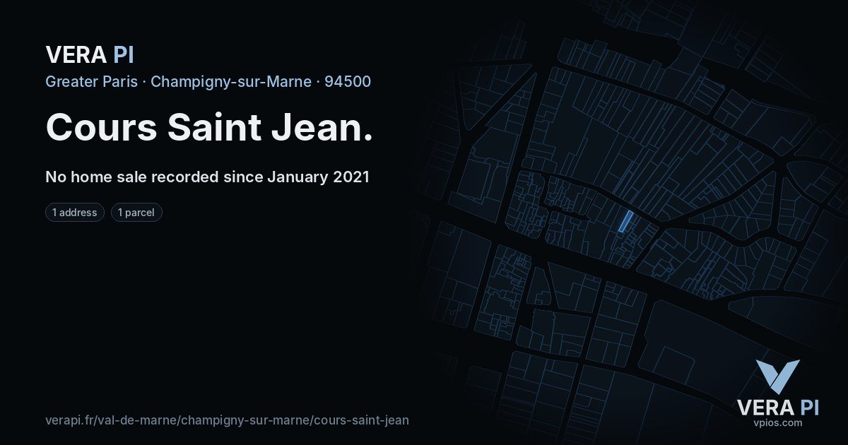 Cours Saint Jean, Champigny-sur-Marne at night – every parcel coloured by the prices around it, the street's own parcels lit