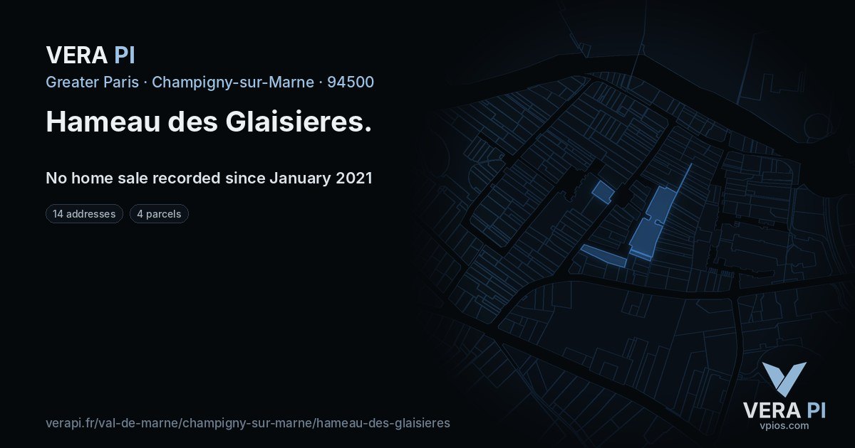 Hameau des Glaisieres, Champigny-sur-Marne at night – every parcel coloured by the prices around it, the street's own parcels lit