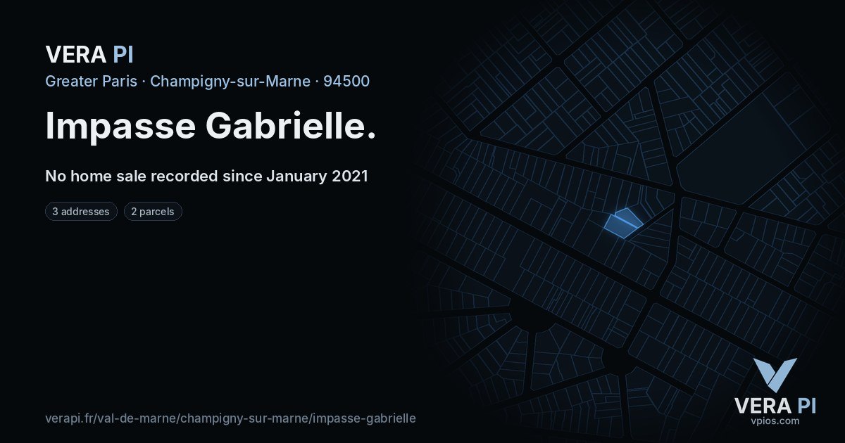 Impasse Gabrielle, Champigny-sur-Marne at night – every parcel coloured by the prices around it, the street's own parcels lit