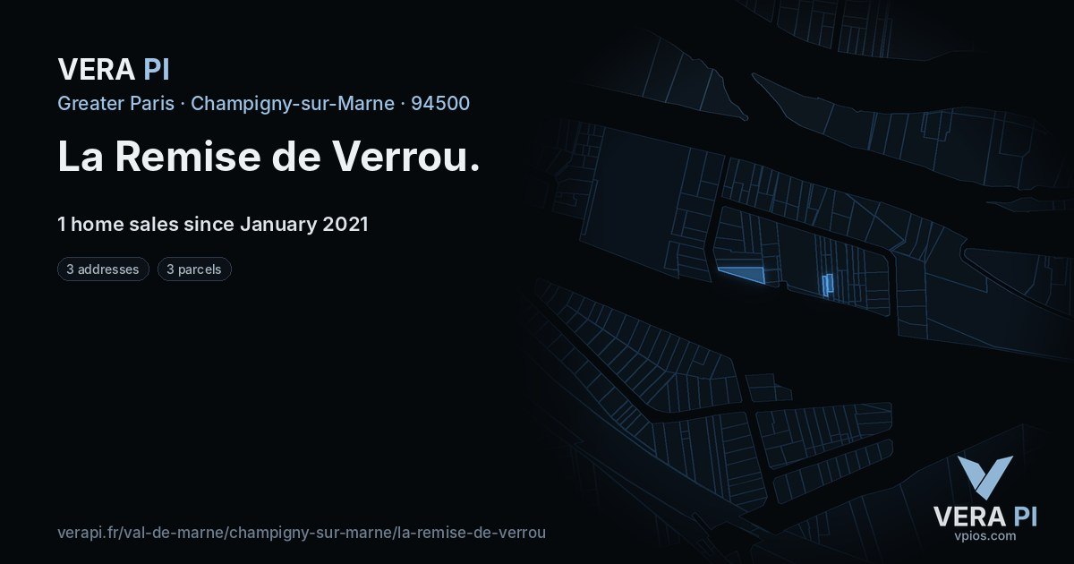 La Remise de Verrou, Champigny-sur-Marne at night – every parcel coloured by the prices around it, the street's own parcels lit