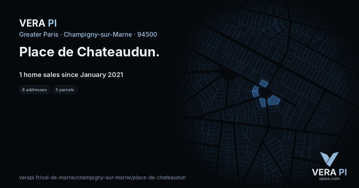 Place de Chateaudun, Champigny-sur-Marne at night – every parcel coloured by the prices around it, the street's own parcels lit