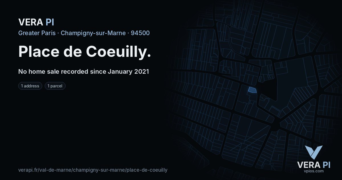 Place de Coeuilly, Champigny-sur-Marne at night – every parcel coloured by the prices around it, the street's own parcels lit