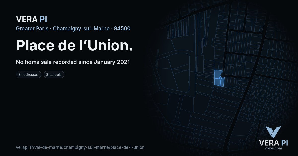 Place de l’Union, Champigny-sur-Marne at night – every parcel coloured by the prices around it, the street's own parcels lit