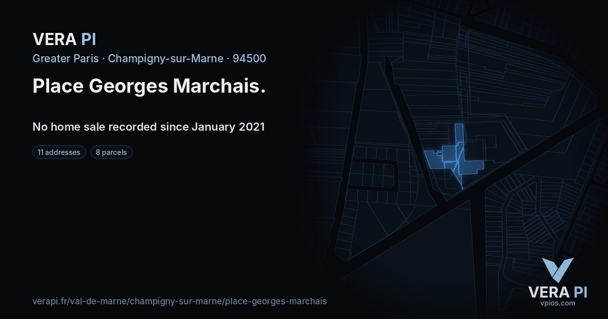 Place Georges Marchais, Champigny-sur-Marne at night – every parcel coloured by the prices around it, the street's own parcels lit
