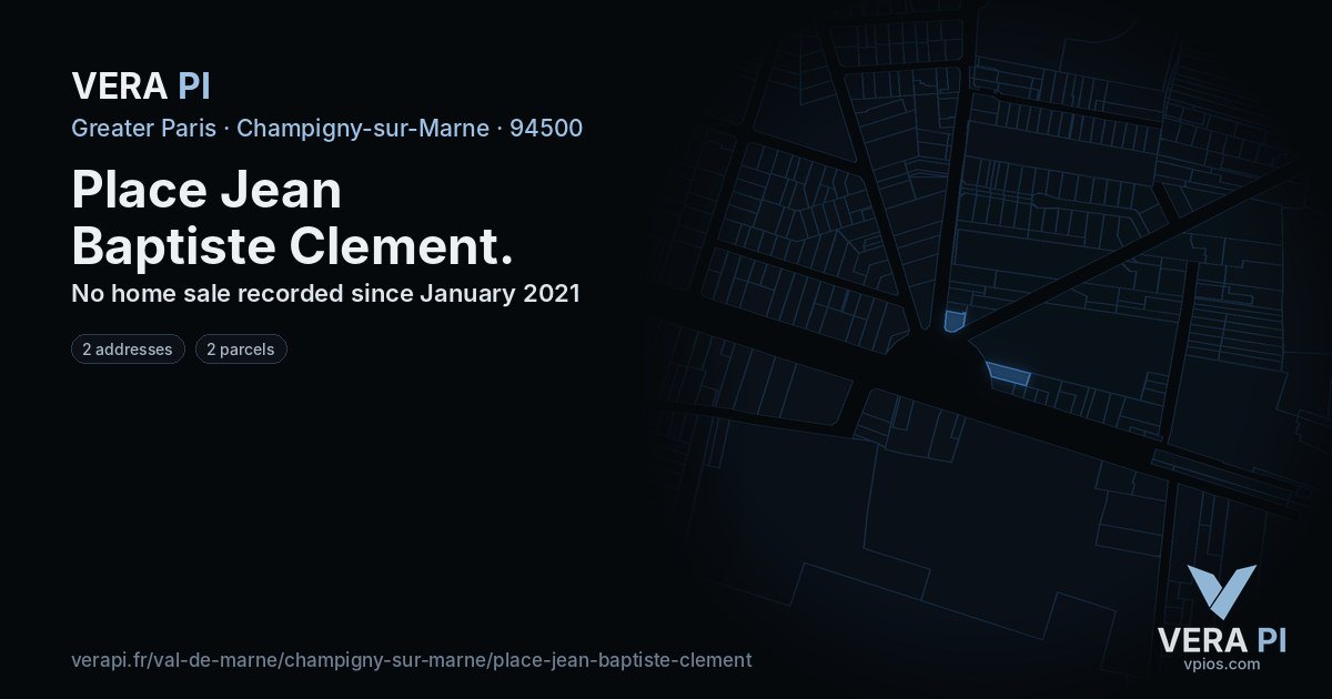 Place Jean Baptiste Clement, Champigny-sur-Marne at night – every parcel coloured by the prices around it, the street's own parcels lit