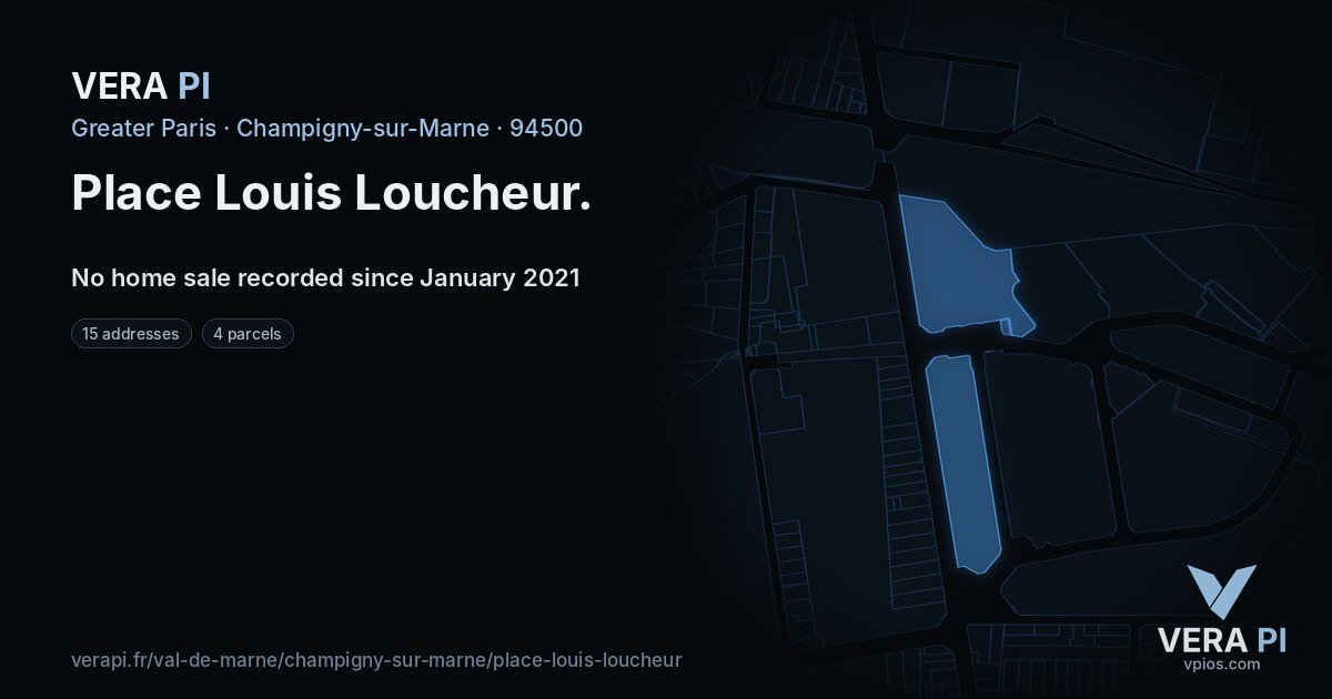 Place Louis Loucheur, Champigny-sur-Marne at night – every parcel coloured by the prices around it, the street's own parcels lit
