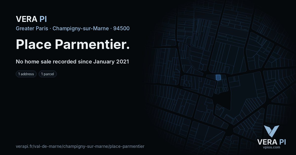 Place Parmentier, Champigny-sur-Marne at night – every parcel coloured by the prices around it, the street's own parcels lit