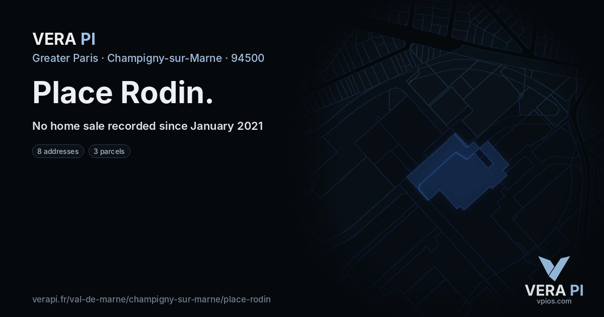 Place Rodin, Champigny-sur-Marne at night – every parcel coloured by the prices around it, the street's own parcels lit