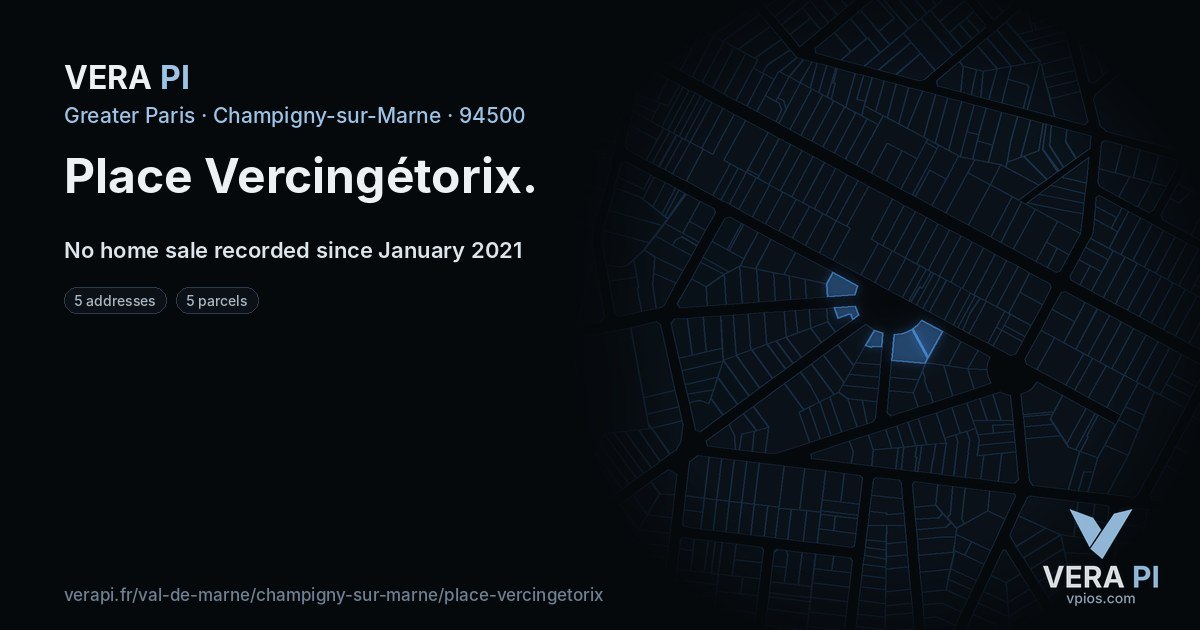 Place Vercingétorix, Champigny-sur-Marne at night – every parcel coloured by the prices around it, the street's own parcels lit