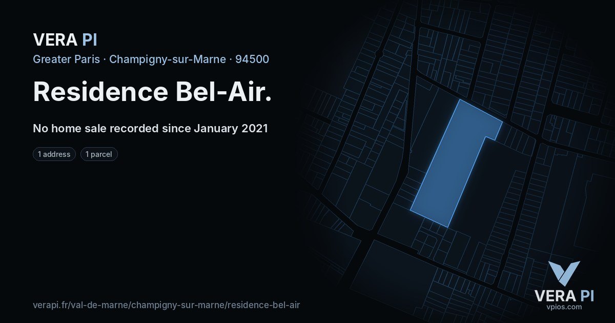 Residence Bel-Air, Champigny-sur-Marne at night – every parcel coloured by the prices around it, the street's own parcels lit