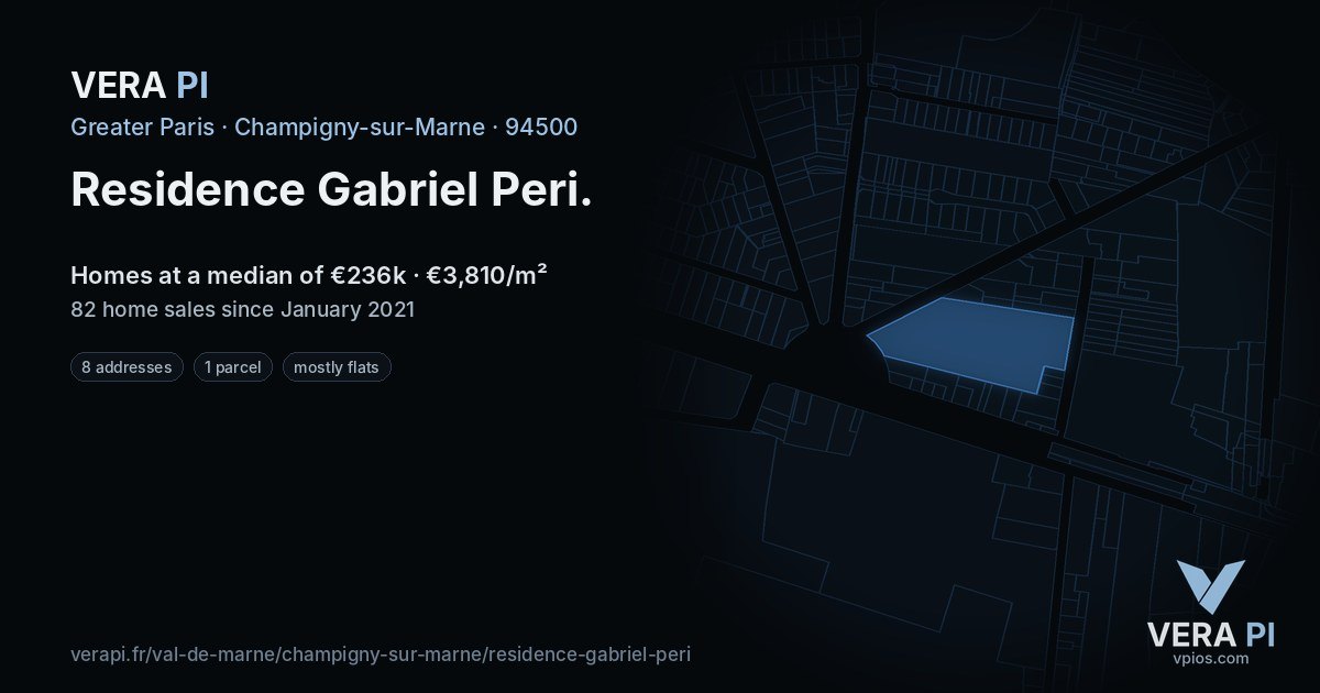 Residence Gabriel Peri, Champigny-sur-Marne at night – every parcel coloured by the prices around it, the street's own parcels lit