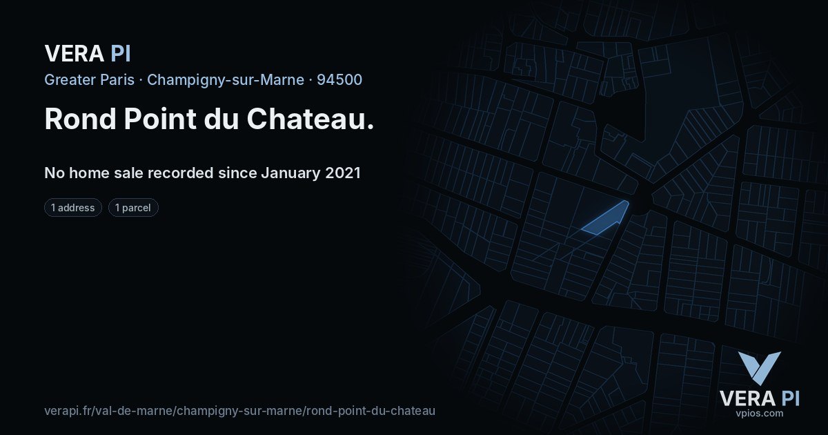 Rond Point du Chateau, Champigny-sur-Marne at night – every parcel coloured by the prices around it, the street's own parcels lit