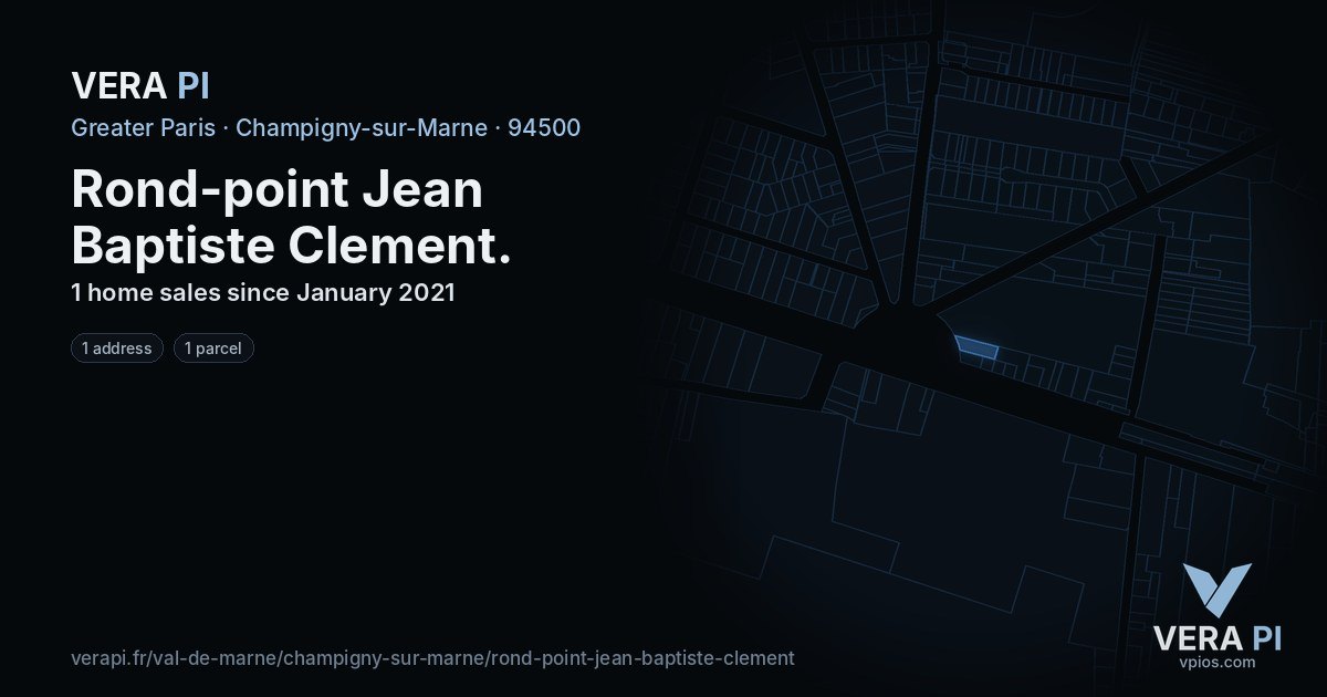 Rond-point Jean Baptiste Clement, Champigny-sur-Marne at night – every parcel coloured by the prices around it, the street's own parcels lit