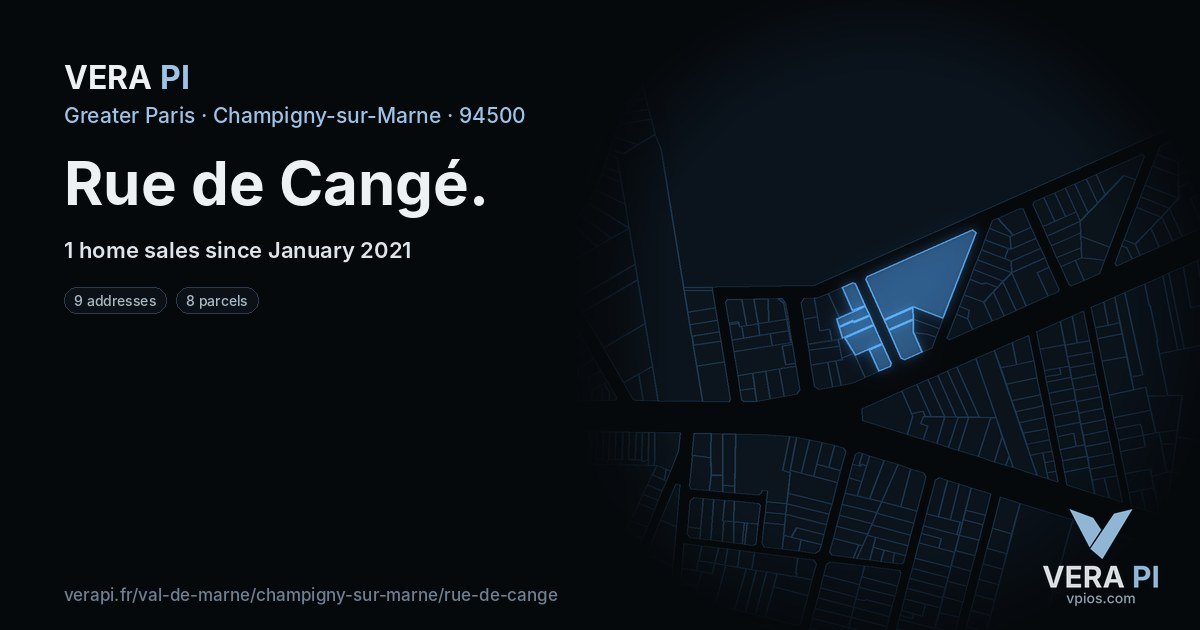 Rue de Cangé, Champigny-sur-Marne at night – every parcel coloured by the prices around it, the street's own parcels lit