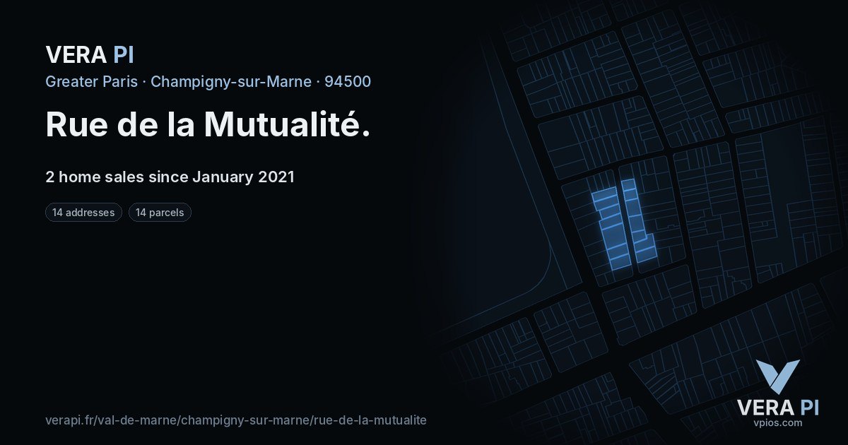 Rue de la Mutualité, Champigny-sur-Marne at night – every parcel coloured by the prices around it, the street's own parcels lit