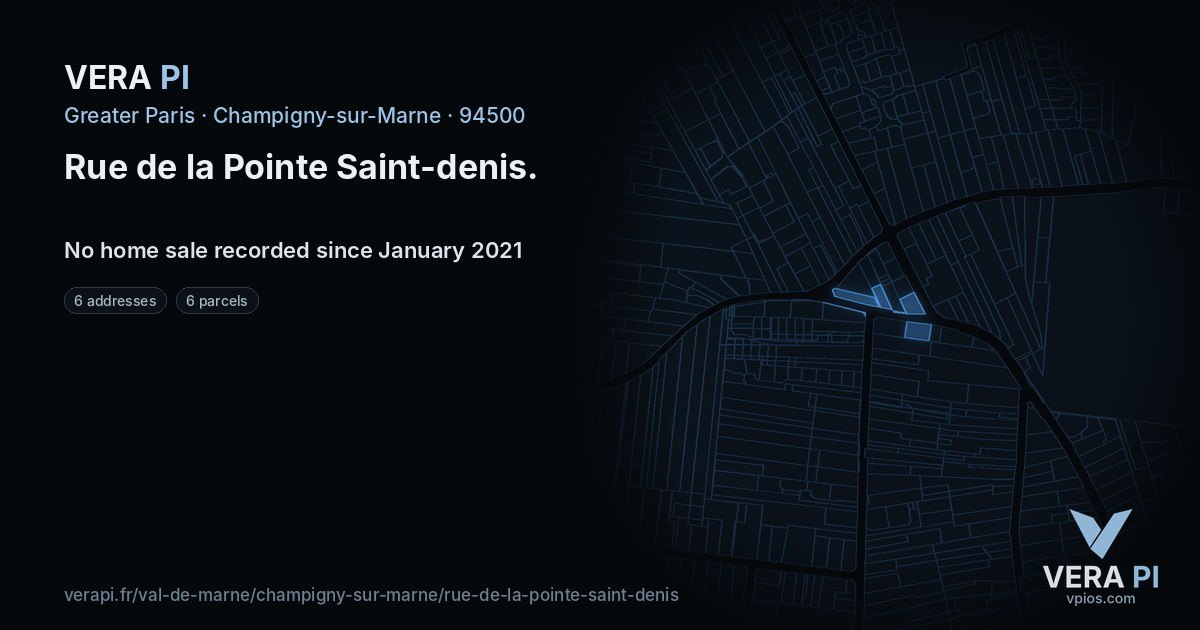 Rue de la Pointe Saint-denis, Champigny-sur-Marne at night – every parcel coloured by the prices around it, the street's own parcels lit