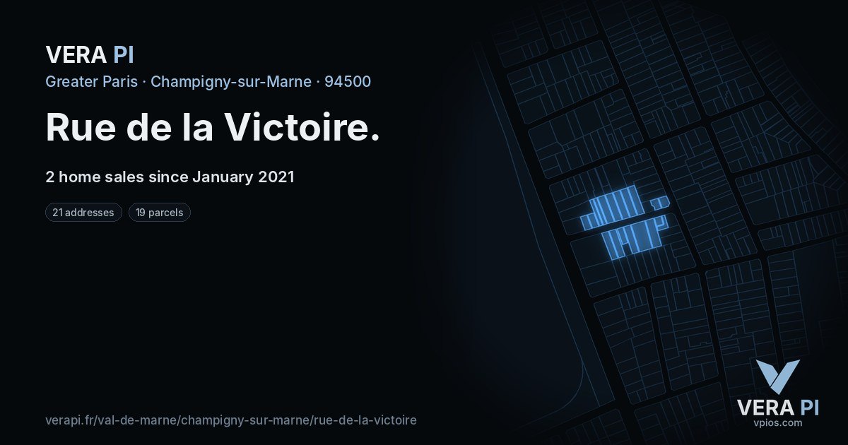 Rue de la Victoire, Champigny-sur-Marne at night – every parcel coloured by the prices around it, the street's own parcels lit